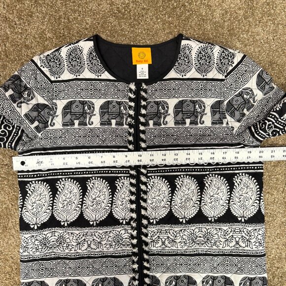 Ruby Rd. Quilted Jacket Womens 8 Black White Elephant Boho Paisley Print Cotton - Picture 8 of 12